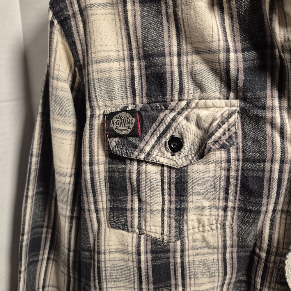 Harley Davidson Men's Black Plaid Long Sleeve Button Down Flannel Shirt SZ LG - Picture 2 of 10